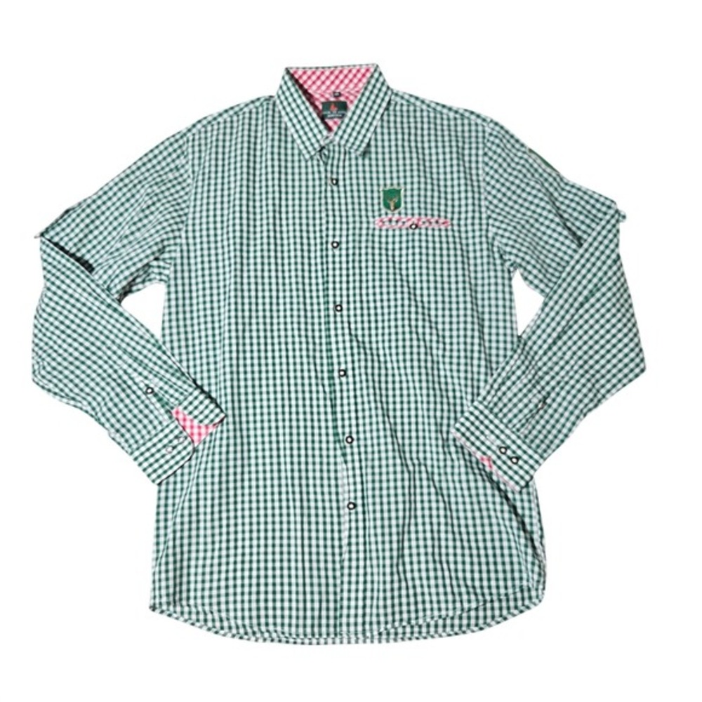 Kitzo Alpen Austria Size 40 Plaid Check Long Sleeve Button Up Shirt Cotton Green